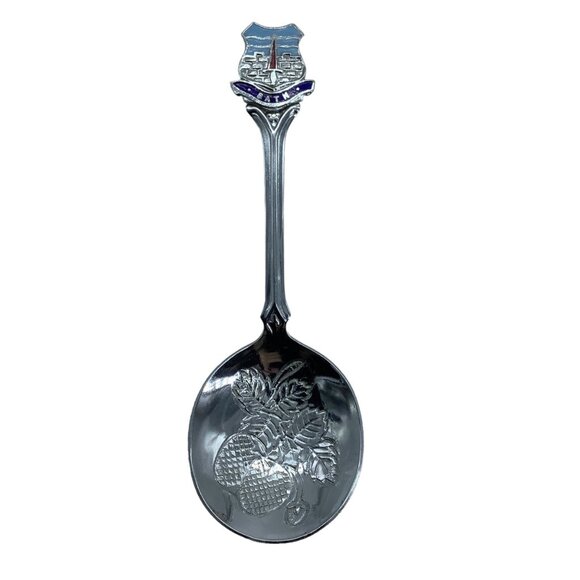 Vtg Bath Souvenir Spoon Enamel Crest Embossed Strawberry Design 5" Historical - Picture 1 of 6